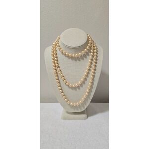 VTG Champagne Glass Pearl Rope Necklace 55" Knotted Sterling Vermeil Class 1940s